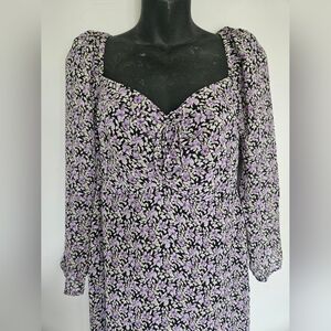 NWT Womens Lush Black Purple Floral peasant dress off the shoulder
